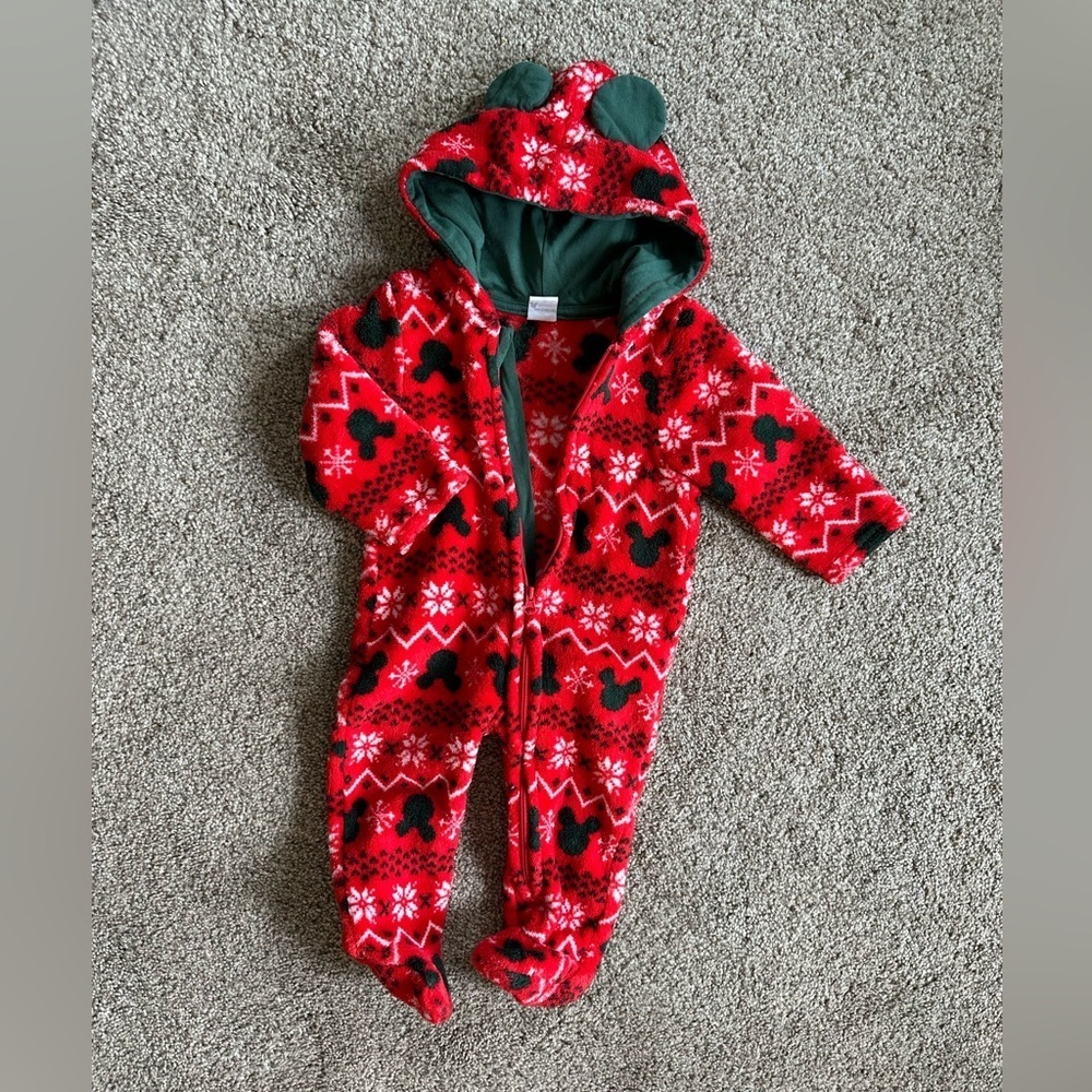 Disney Baby Hooded Minnie Mouse Red One Piece Winter Fleece footies ULTRA SOFT